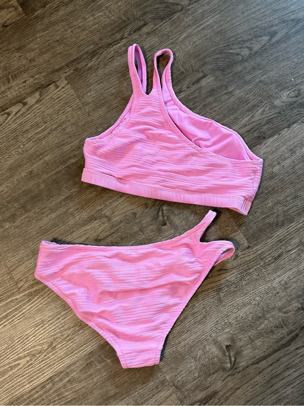 Jessica Simpson Pink Ribbed One-Shoulder Bikini Set - Picture 2 of 3